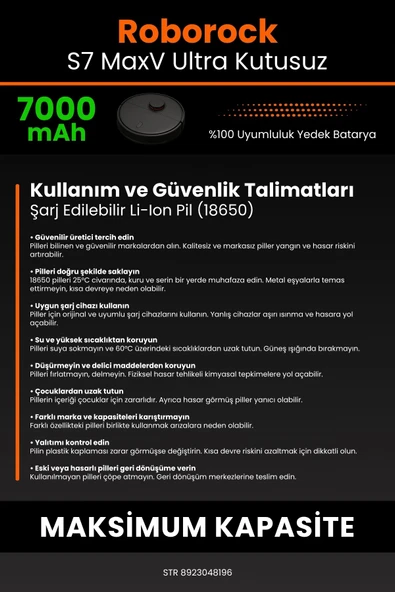 robo-mi Roborock S7 MaxV 7000mAh Robot Süpürge Bataryası - Sertifikalı Güvenlik, Gerçek Kapasite - Resim 7