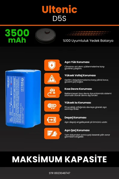 robo-mi Ultenic D5S 3500mAh Robot Süpürge Bataryası - Koruma Katmanlı Batarya Teknolojisi - 5