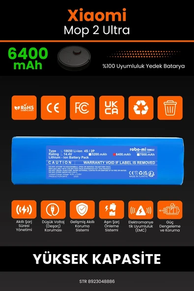 robo-mi Xiaomi Mi Robot Vacuum Mop 2 Ultra 6400mAh Robot Süpürge Bataryası - Koruma Katmanlı - 3