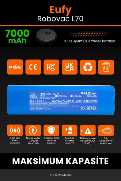 robo-mi Eufy Robovac L70 7000mAh Robot Süpürge Bataryası - Koruma Katmanlı Batarya Teknolojisi - Resim 3