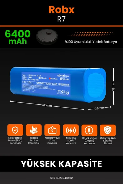 robo-mi Robx R7 6400mAh Robot Süpürge Bataryası - Sertifikalı Güvenlik, Gerçek Kapasite - 2