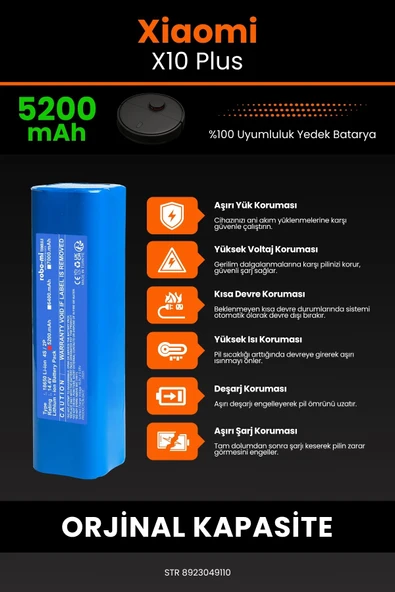 robo-mi Xiaomi Robot Vacuum X10 Plus 5200mAh Robot Süpürge Bataryası - Yüksek Yoğunluklu Li-ion Hücre - 5
