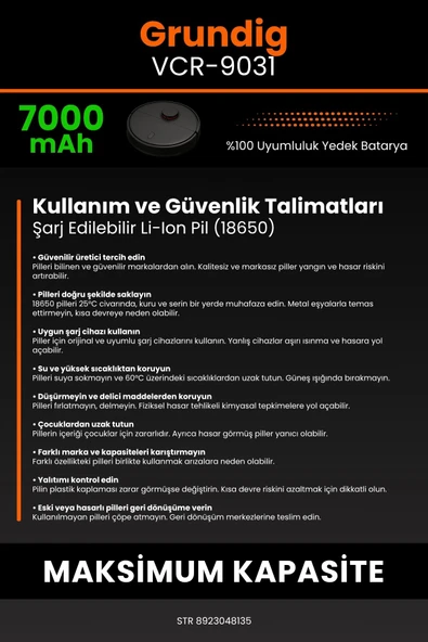 robo-mi Grundig Vcr 9031 7000mAh Robot Süpürge Bataryası - Sertifikalı Güvenlik, Gerçek Kapasite - Resim 7
