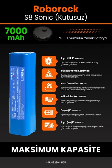 robo-mi Roborock S8 Sonic 7000mAh Robot Süpürge Bataryası - Yüksek Yoğunluklu Li-ion Hücre - 5