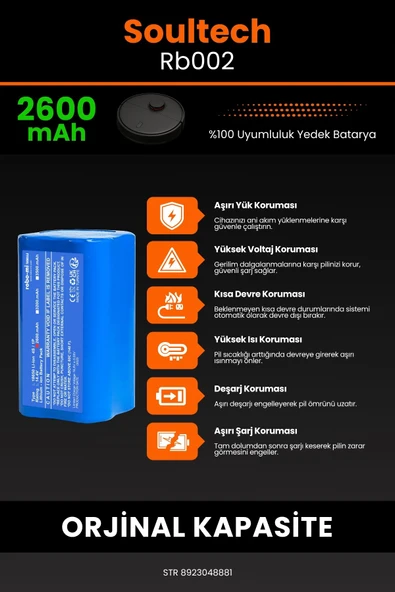 robo-mi Soultech RB002 2600mAh Robot Süpürge Bataryası - Koruma Katmanlı Batarya Teknolojisi - 5