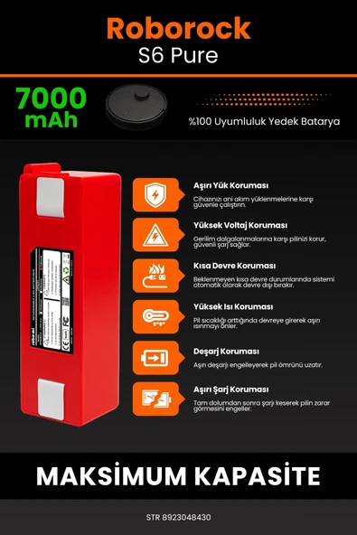 robo-mi Roborock S6 Pure 7000mAh Robot Süpürge Bataryası - Sertifikalı Güvenlik, Gerçek Kapasite - 5