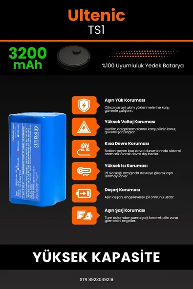 robo-mi Ultenic TS1 3200mAh Robot Süpürge Bataryası - Yüksek Yoğunluklu Li-ion Hücre - 5