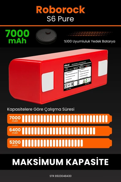 robo-mi Roborock S6 Pure 7000mAh Robot Süpürge Bataryası - Sertifikalı Güvenlik, Gerçek Kapasite - 4