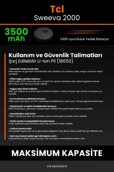 robo-mi Tcl Sweeva 2000 3500mAh Robot Süpürge Bataryası - Sertifikalı Güvenlik, Gerçek Kapasite - Resim 7