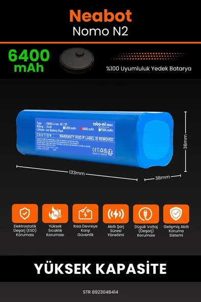 robo-mi Neabot Nomo N2 6400mAh Robot Süpürge Bataryası - Sertifikalı Güvenlik, Gerçek Kapasite - Resim 2