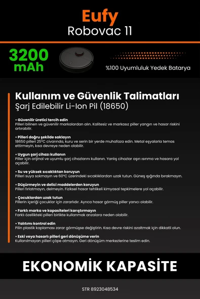 robo-mi Eufy Robovac 11 3200mAh Robot Süpürge Bataryası - Sertifikalı Güvenlik, Gerçek Kapasite - 7