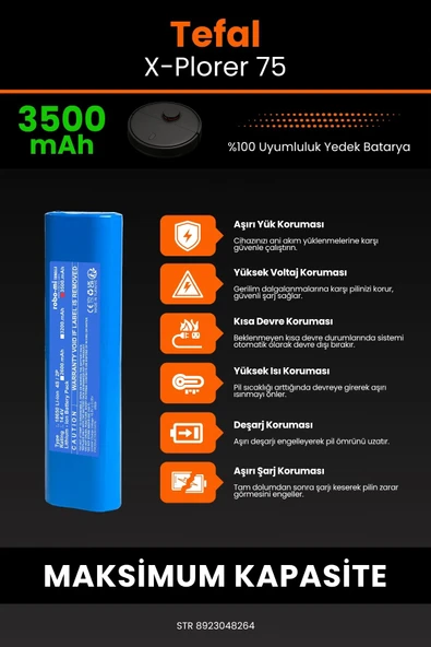 robo-mi Tefal X-Plorer 75 3500mAh Robot Süpürge Bataryası - Sertifikalı Güvenlik, Gerçek Kapasite - Resim 5