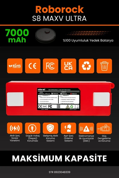 robo-mi Roborock S8 Maxv Ultra 7000mAh Robot Süpürge Bataryası - Sertifikalı Güvenlik, Gerçek Kapasite - Resim 3