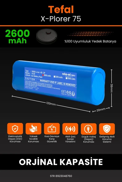 robo-mi Tefal X-Plorer 75 2600mAh Robot Süpürge Bataryası - Koruma Katmanlı Batarya Teknolojisi - Resim 2