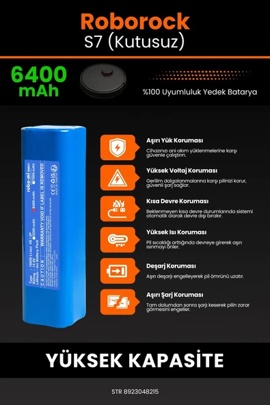 robo-mi Roborock S7 6400mAh Robot Süpürge Bataryası - Sertifikalı Güvenlik, Gerçek Kapasite - 5