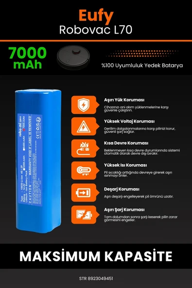 robo-mi Eufy Robovac L70 7000mAh Robot Süpürge Bataryası - Yüksek Yoğunluklu Li-ion Hücre - 5