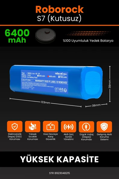 robo-mi Roborock S7 6400mAh Robot Süpürge Bataryası - Sertifikalı Güvenlik, Gerçek Kapasite - 2