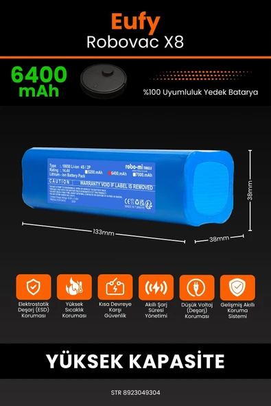 robo-mi Eufy Robovac X8 6400mAh Robot Süpürge Bataryası - Yüksek Yoğunluklu Li-ion Hücre - Resim 2