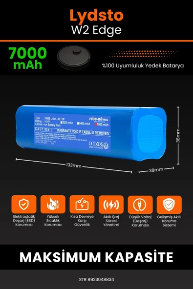 robo-mi Lydsto W2 Edge 7000mAh Robot Süpürge Bataryası - Koruma Katmanlı Batarya Teknolojisi - Resim 2