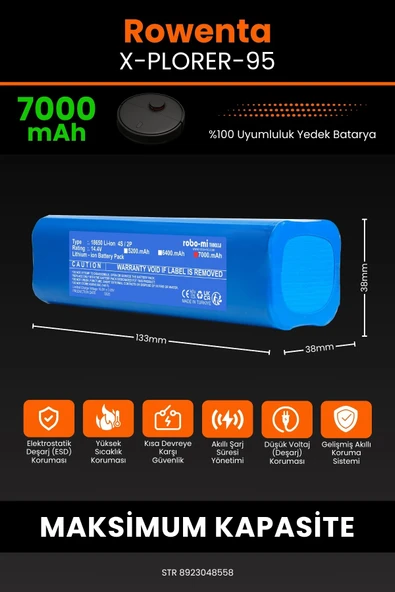 robo-mi Rowenta X-Plorer 95 7000mAh Robot Süpürge Bataryası - Sertifikalı Güvenlik, Gerçek Kapasite - Resim 2
