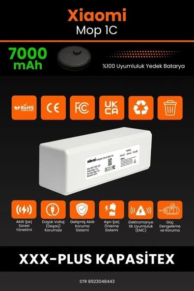 robo-mi Xiaomi Mi Vacuum Mop 1C 7000mAh Robot Süpürge Bataryası - Sertifikalı Güvenlik, Gerçek Kapasite - 3