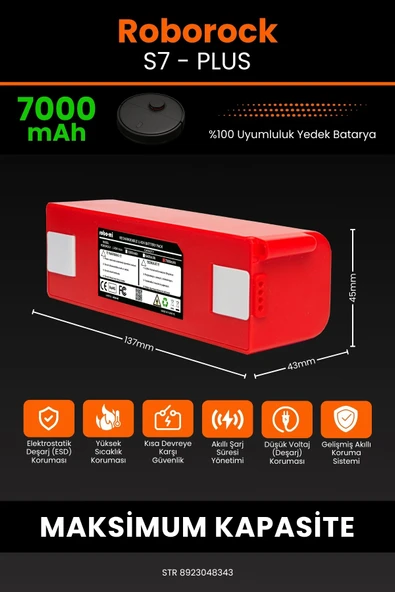 robo-mi Roborock S7 Plus 7000mAh Robot Süpürge Bataryası - Sertifikalı Güvenlik, Gerçek Kapasite - Resim 2
