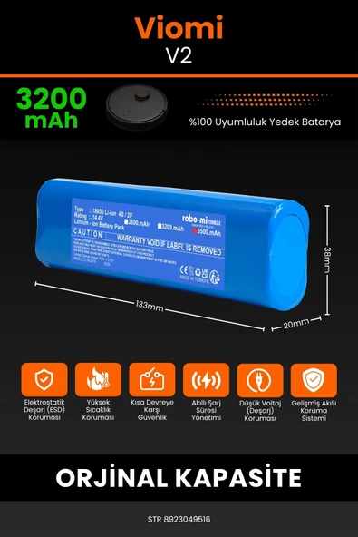 robo-mi Viomi V2 3200mAh Robot Süpürge Bataryası - Yüksek Yoğunluklu Li-ion Hücre - 2