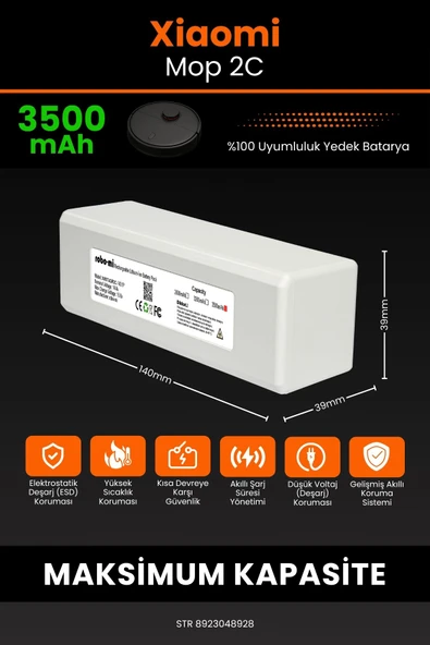 robo-mi Xiaomi Mi Vacuum Mop 2C 3500mAh Robot Süpürge Bataryası - Koruma Katmanlı Batarya Teknolojisi - 2