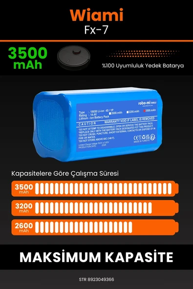 robo-mi Wiami FX-7 3500mAh Robot Süpürge Bataryası - Yüksek Yoğunluklu Li-ion Hücre - 4