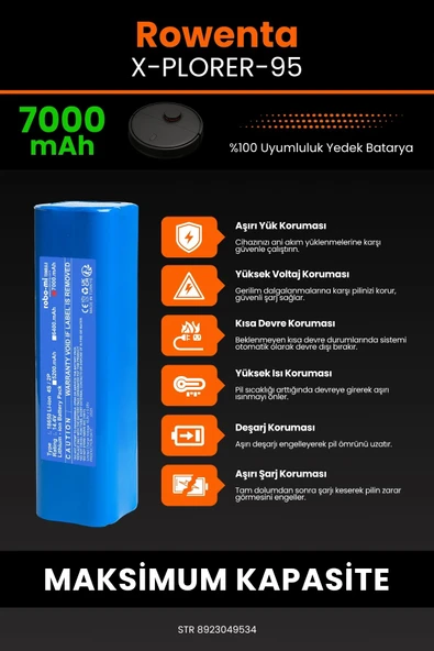 robo-mi Rowenta X-Plorer 95 7000mAh Robot Süpürge Bataryası - Yüksek Yoğunluklu Li-ion Hücre - Resim 5