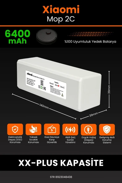 robo-mi Xiaomi Mi Vacuum Mop 2C 6400mAh Robot Süpürge Bataryası - Sertifikalı Güvenlik, Gerçek Kapasite - 2