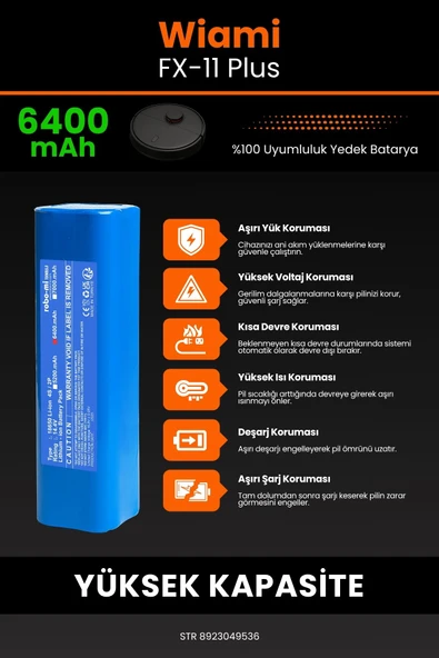robo-mi Wiami FX-11 PLUS 6400mAh Robot Süpürge Bataryası - Yüksek Yoğunluklu Li-ion Hücre - 5