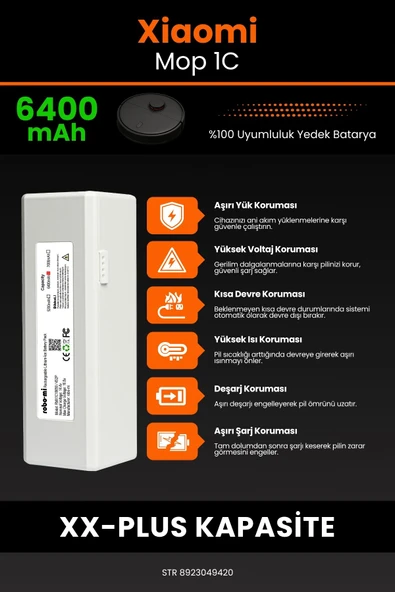 robo-mi Xiaomi Mi Vacuum Mop 1C 6400mAh Robot Süpürge Bataryası - Yüksek Yoğunluklu Li-ion Hücre - 5
