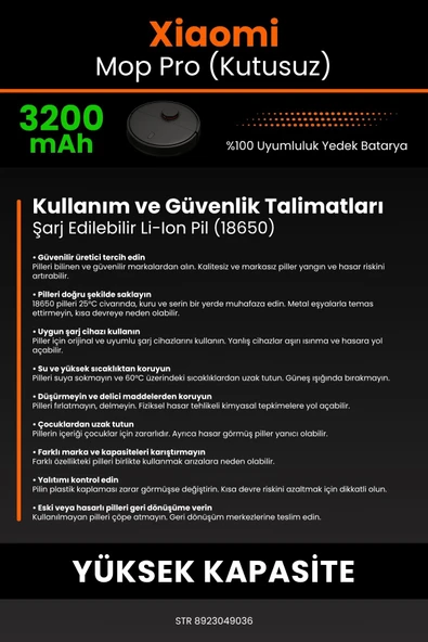 robo-mi Xiaomi Mi Vacuum Mop Pro 3200mAh Robot Süpürge Bataryası - Koruma Katmanlı Batarya Teknolojisi - 7