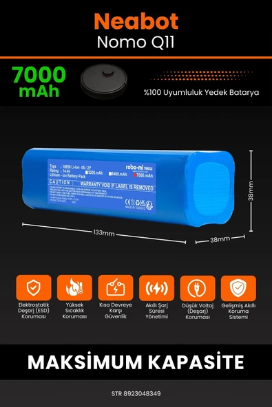 robo-mi Neabot Nomo Q11 7000mAh Robot Süpürge Bataryası - Sertifikalı Güvenlik, Gerçek Kapasite - 2
