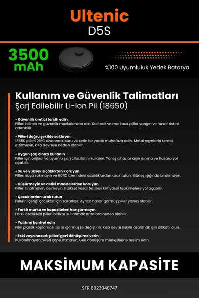 robo-mi Ultenic D5S 3500mAh Robot Süpürge Bataryası - Koruma Katmanlı Batarya Teknolojisi - 7