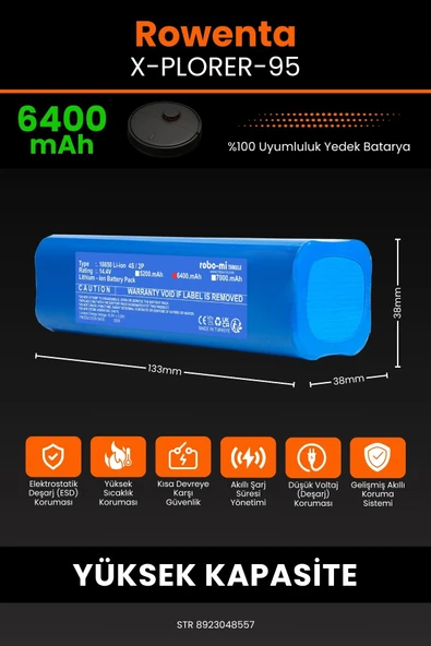 robo-mi Rowenta X-Plorer 95 6400mAh Robot Süpürge Bataryası - Sertifikalı Güvenlik, Gerçek Kapasite - Resim 2