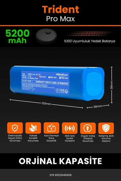 robo-mi Trident Pro Max 5200mAh Robot Süpürge Bataryası - Yüksek Yoğunluklu Li-ion Hücre - 2