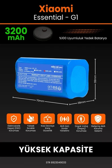 robo-mi Xiaomi Mi Vacuum Mop Essential 3200mAh Robot Süpürge Bataryası - Koruma Katmanlı Batarya Teknolojisi - 2