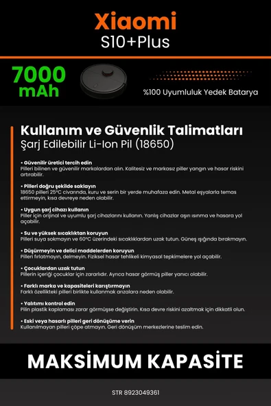 robo-mi Xiaomi Robot Vacuum S10 Plus 7000mAh Robot Süpürge Bataryası - Yüksek Yoğunluklu Li-ion Hücre - 7