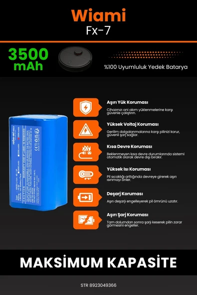 robo-mi Wiami FX-7 3500mAh Robot Süpürge Bataryası - Yüksek Yoğunluklu Li-ion Hücre - 5