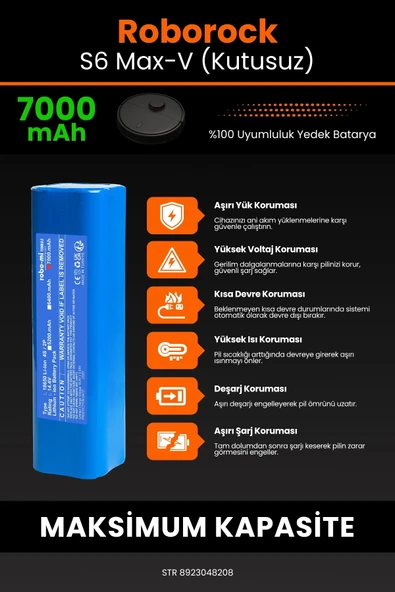robo-mi Roborock S6 MaxV 7000mAh Robot Süpürge Bataryası - Sertifikalı Güvenlik, Gerçek Kapasite - 5