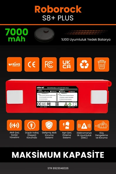robo-mi Roborock S8 Plus 7000mAh Robot Süpürge Bataryası - Sertifikalı Güvenlik, Gerçek Kapasite - Resim 3