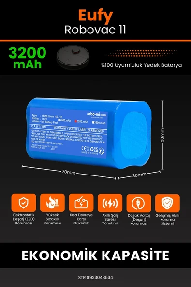 robo-mi Eufy Robovac 11 3200mAh Robot Süpürge Bataryası - Sertifikalı Güvenlik, Gerçek Kapasite - 2