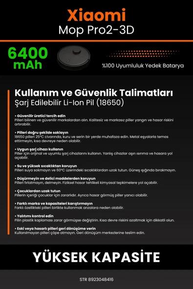 robo-mi Xiaomi Mi Robot Vacuum Mop Pro 2+ 3D 6400mAh Robot Süpürge Bataryası - Sertifikalı Güvenlik - 7