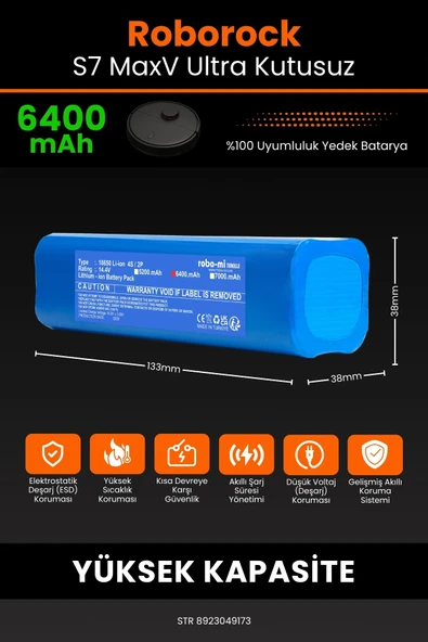 robo-mi Roborock S7 MaxV 6400mAh Robot Süpürge Bataryası - Yüksek Yoğunluklu Li-ion Hücre - 2
