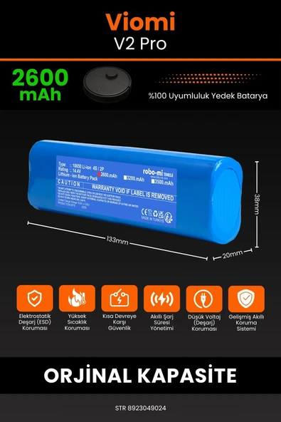 robo-mi Viomi V2 Pro 2600mAh Robot Süpürge Bataryası - Koruma Katmanlı Batarya Teknolojisi - Resim 2