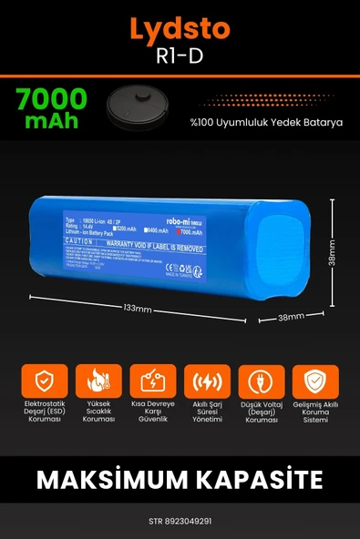 robo-mi Lydsto R1-D 7000mAh Robot Süpürge Bataryası - Yüksek Yoğunluklu Li-ion Hücre - 2