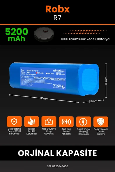 robo-mi Robx R7 5200mAh Robot Süpürge Bataryası - Sertifikalı Güvenlik, Gerçek Kapasite - 2