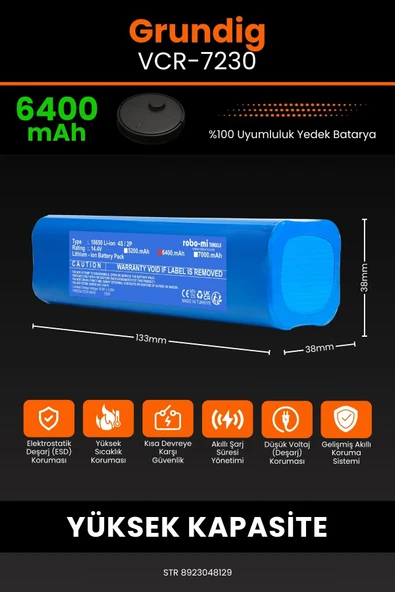 robo-mi Grundig Vcr 7230 6400mAh Robot Süpürge Bataryası - Sertifikalı Güvenlik, Gerçek Kapasite - Resim 2